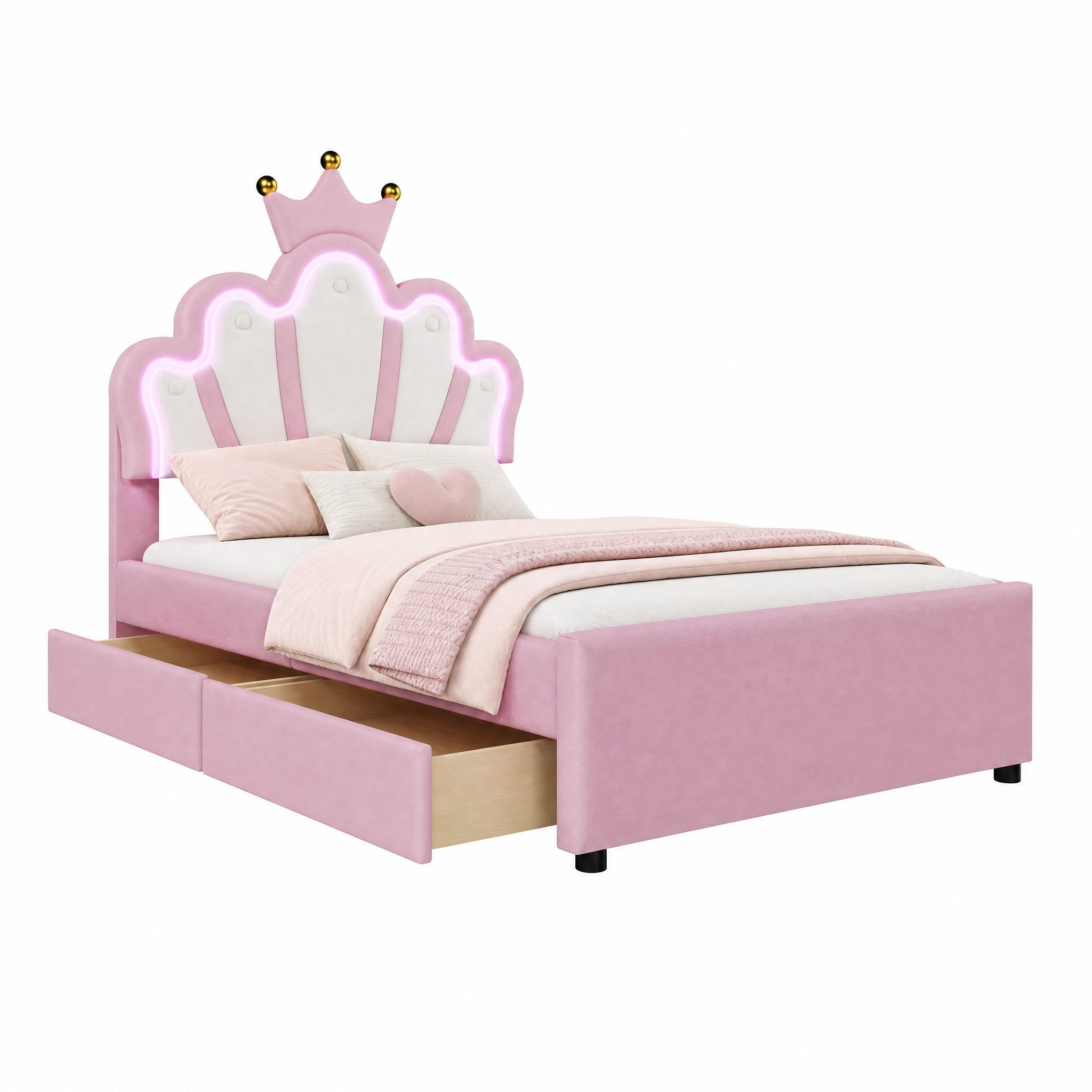 POLSTERBETT mit 2 Schubladen 90x200 cm PU Pink - Pink, Holz (90/200cm) - Meubliv