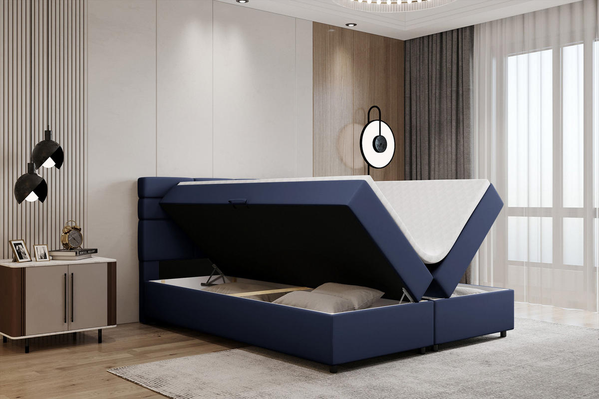 BOXBETT Reve 160 x 200 cm mit Bettkasten und Lattenrost ohne matratze - dunkelblau - Rot, Holz (160/206cm) - Panda Möbel