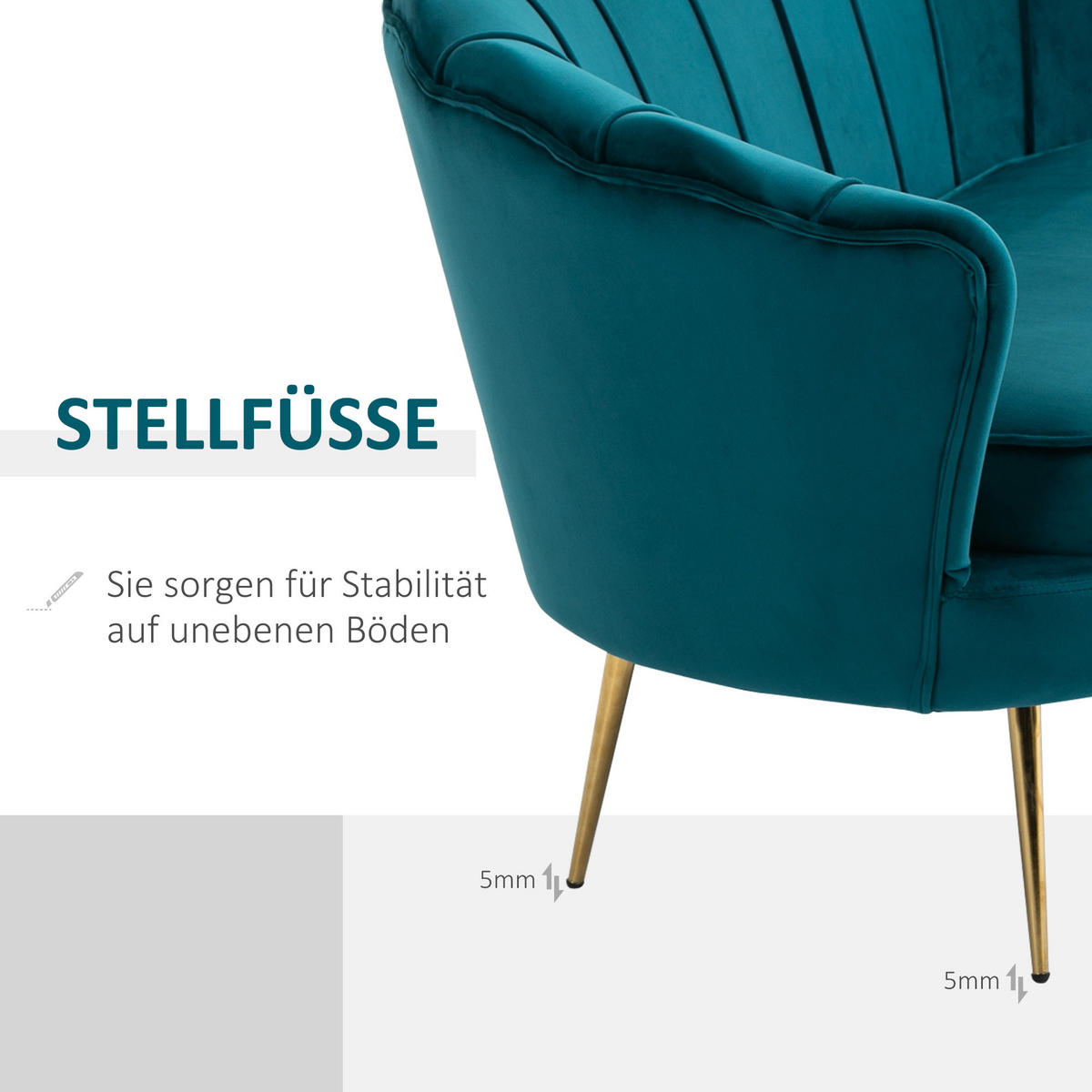 SOFA 2 Sitzer Couch mit Armlehne Dick Gepolstert Polstersofa mit Samtoptik Grün - Dunkelgrün/Goldfarben, Textil/Metall (77/77/130cm) - HOMCOM