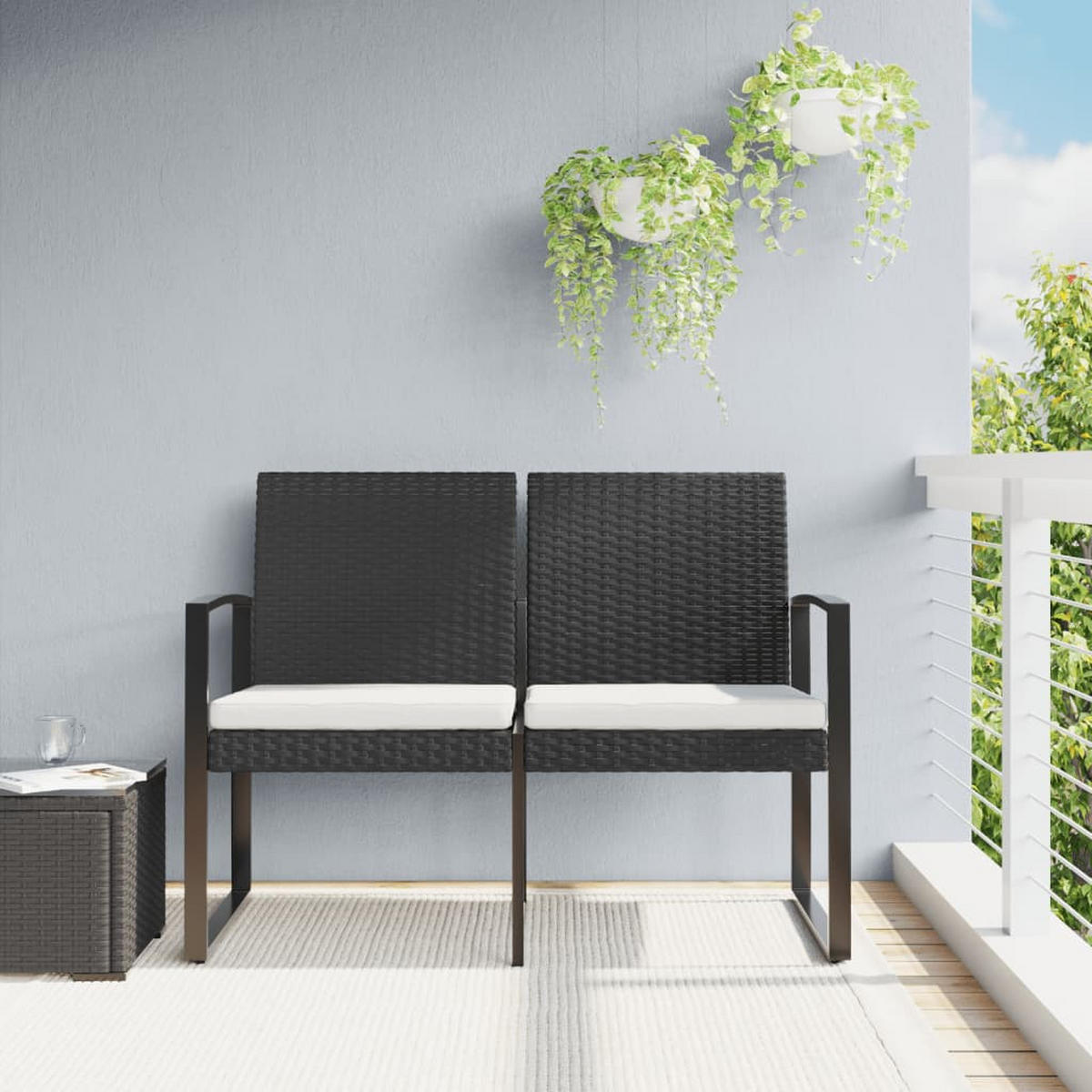 GARTENBANK 2-Sitzer Mit Kissen Schwarz PP-Rattan - Schwarz, Kunststoff (103.5/77.5/57cm) - vidaXL