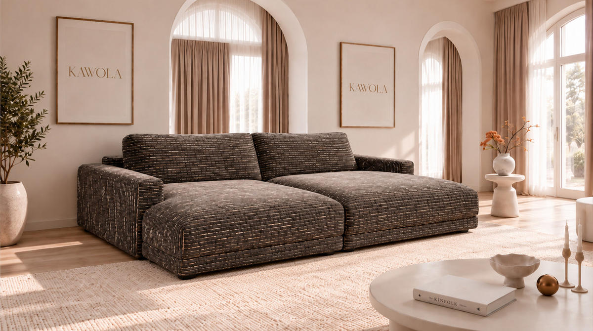 BIG SOFA MARLIN Braun Flachgewebe - Dunkelbraun/Schwarz, Kunststoff/Textil (262/80/168cm) - KAWOLA