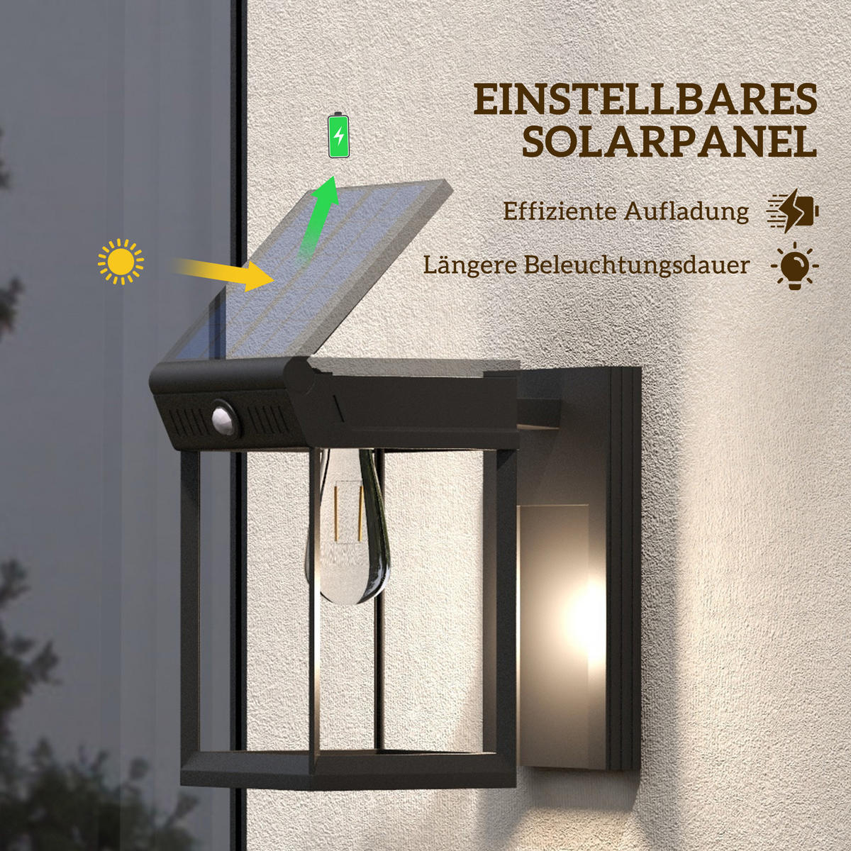 WANDLEUCHTE, Schwarz, ABS - Schwarz, Kunststoff (14/24/24cm) - Outsunny