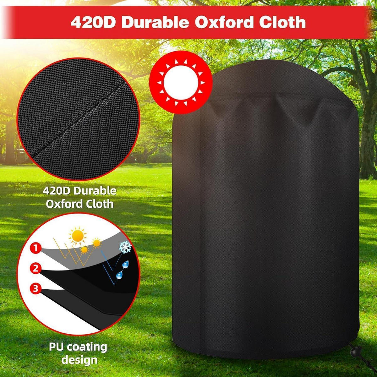 ABDECKHAUBE für Kugelgrill 71 x 68 cm 420D Oxford Stoff Wasserdicht - Schwarz, Textil (71/68/71cm)