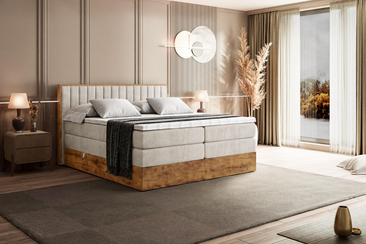 BOXSPRINGBETT mit Matratze H3|H4 und Lattenrost - LOLLI4 KING-160x200 - Beige Casablanca - Beige, Holzwerkstoff (160/200cm) - ALTDECOR