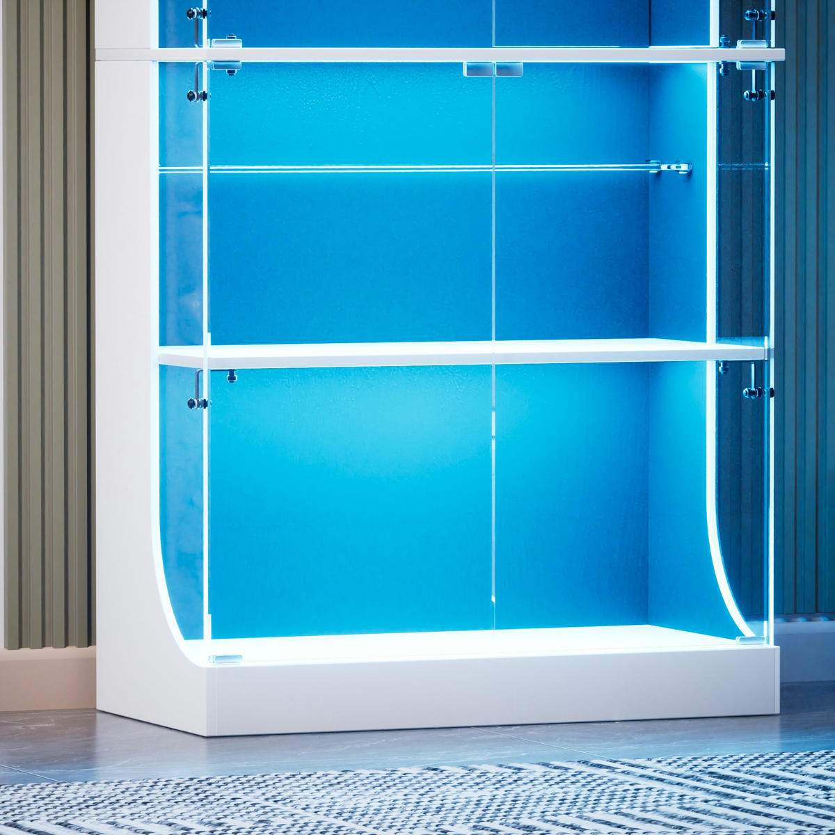 VITRINE 80/35/165 cm weiß aus Glas und Holzwerkstoff mit LED und Ladestation - Weiß, Holzwerkstoff (80/165/35cm) - OKWISH