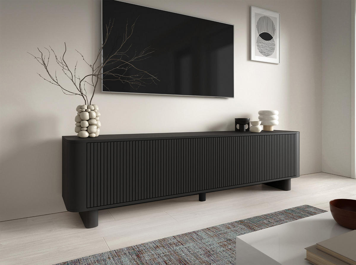 TV-SCHRANK Hängende RTV Kommode 200 cm Misterio mit Lamellen Schwarz - Schwarz, Holzwerkstoff (200/42/40cm) - Jerpax