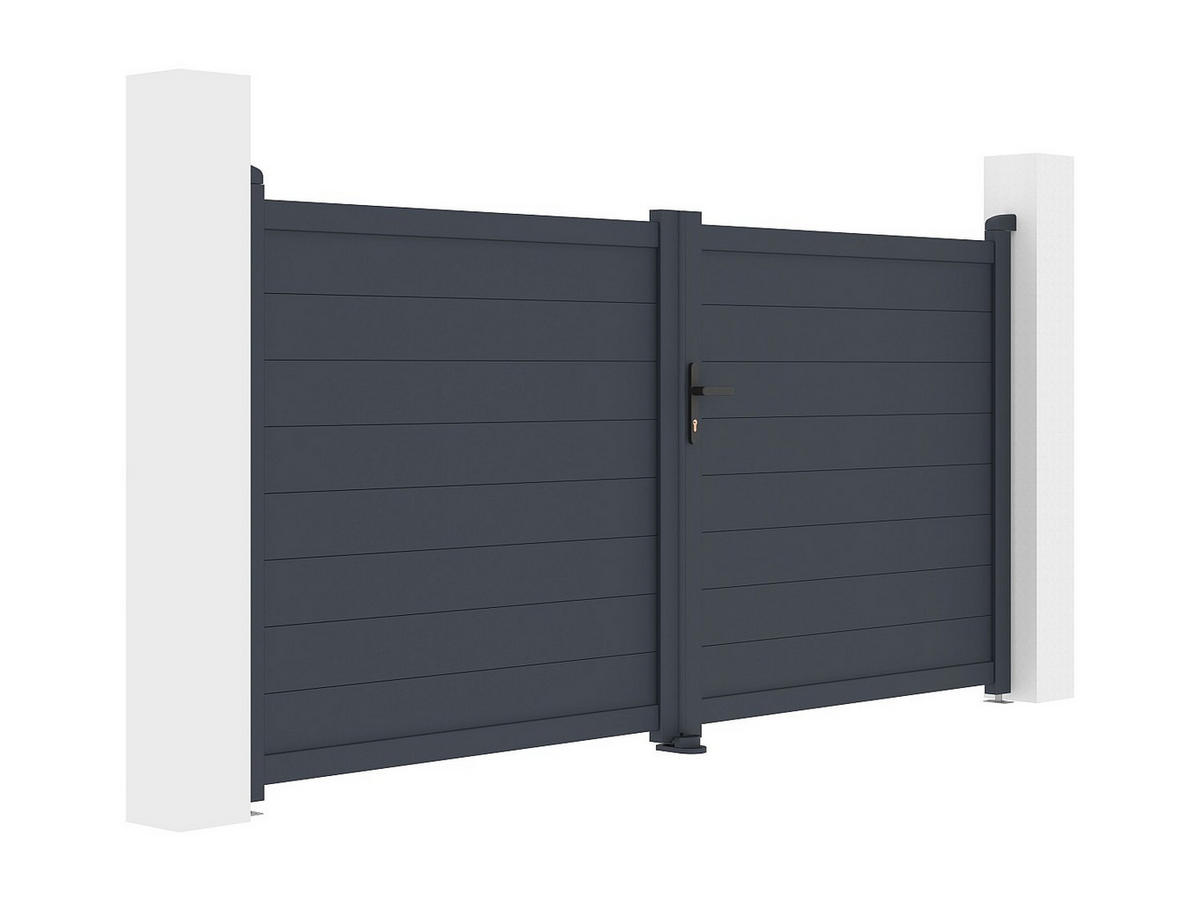 GARTENTOR Flügeltor Doppeltor - 305 x 150 cm - voll - Aluminium - Anthrazit - NAZARIO - Anthrazit, Metall (300/145cm) - Vente-Unique