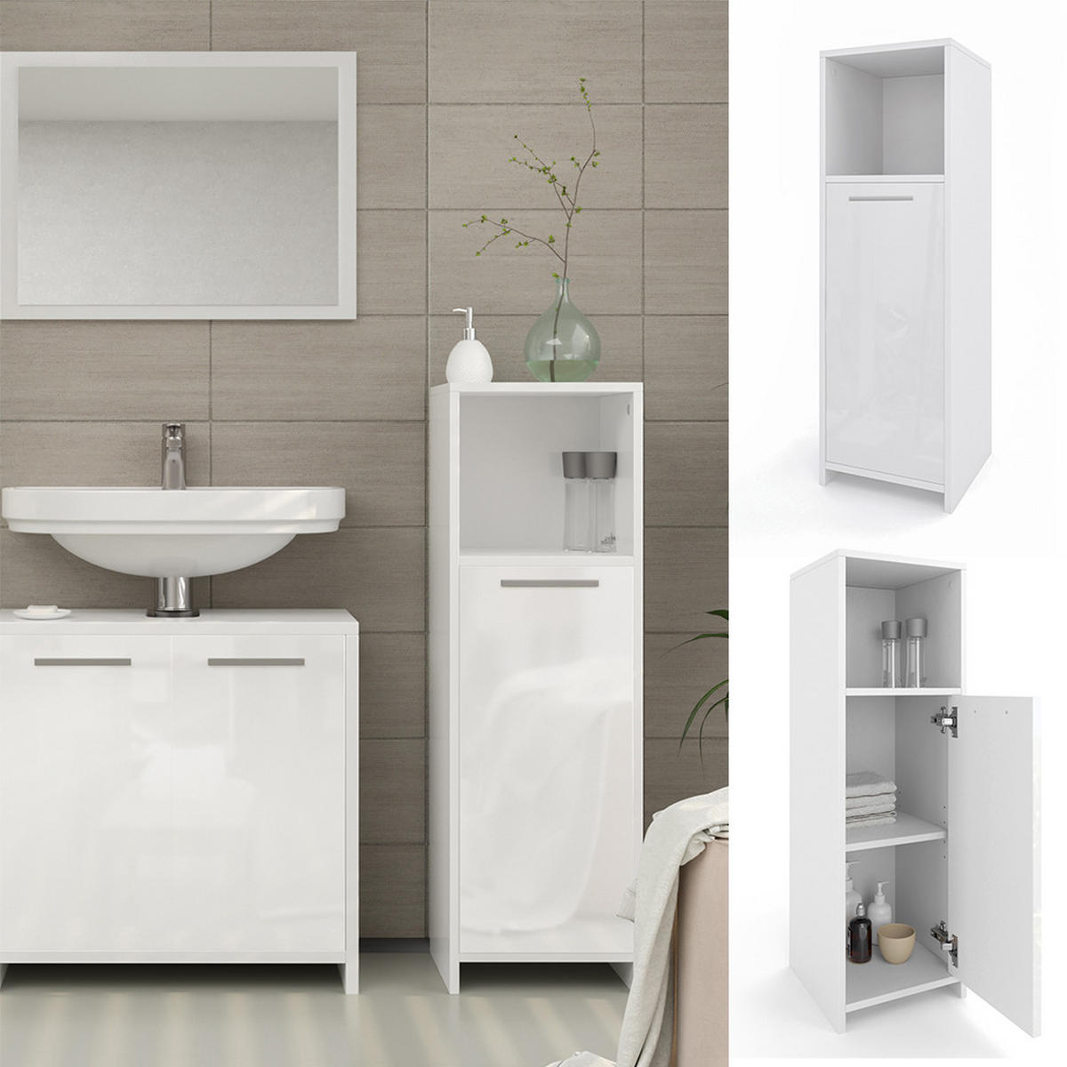 MIDISCHRANK Kiko Weiß Hochglanz 30 x 95 cm - Weiß Hochglanz, Holzwerkstoff (30/95/30cm) - Vicco