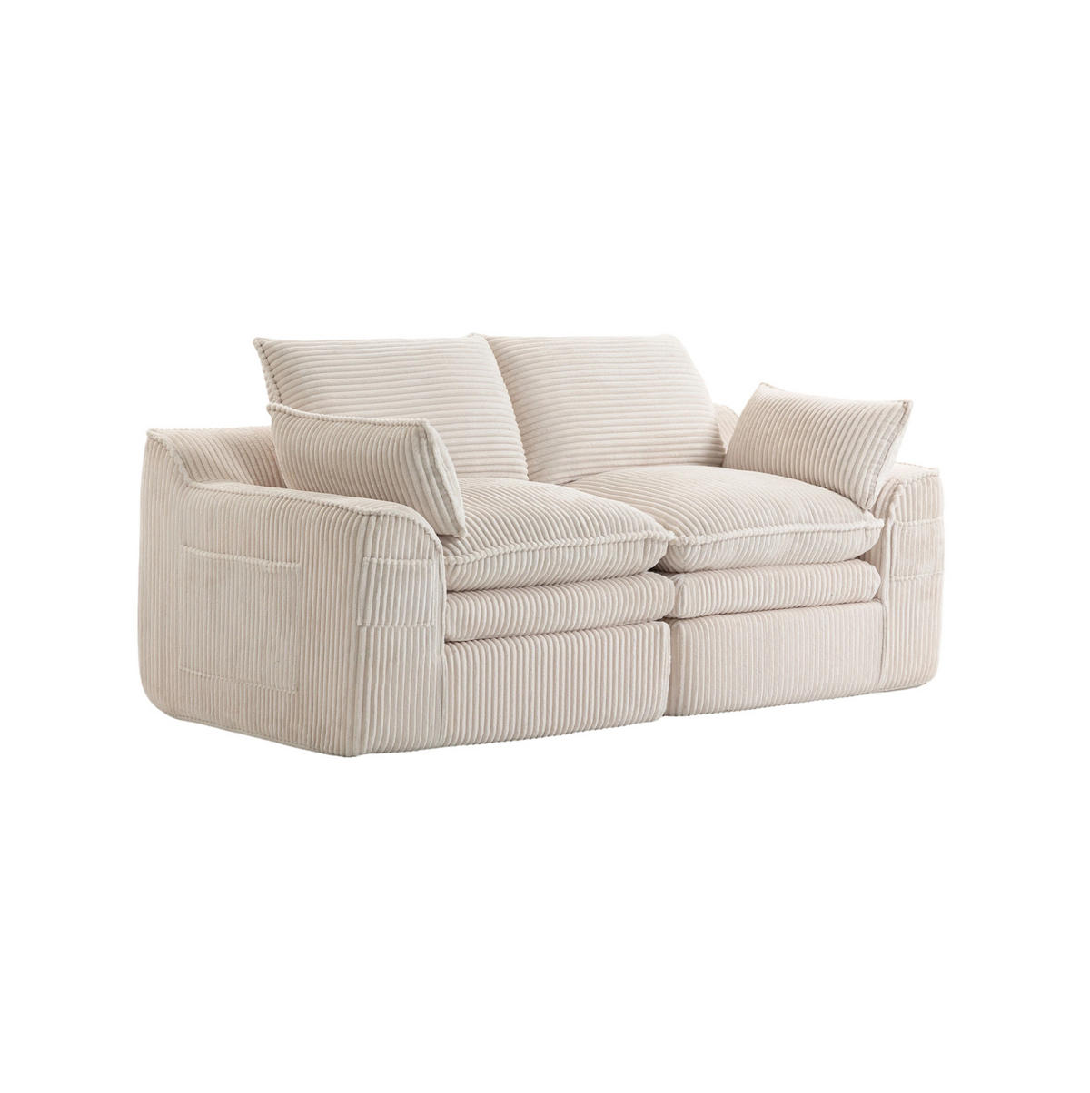 2-SITZER Sofa 191/94/85 cm mit Seitentaschen, Kissen und Federkern, Cordbezug, Beige - Beige, Textil (191/85/94cm) - Redom