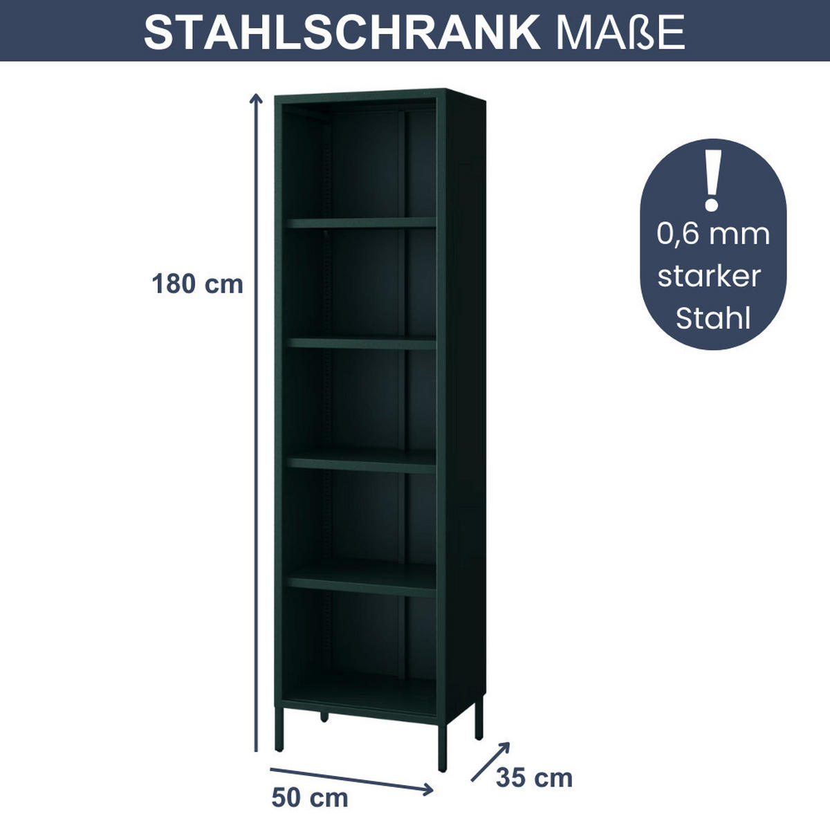 BÜCHERREGAL Metall CLIEN 5 Ebenen 180x50x35cm Dunkelgrün - Dunkelgrün, Metall (50/180/35cm) - DELUKE