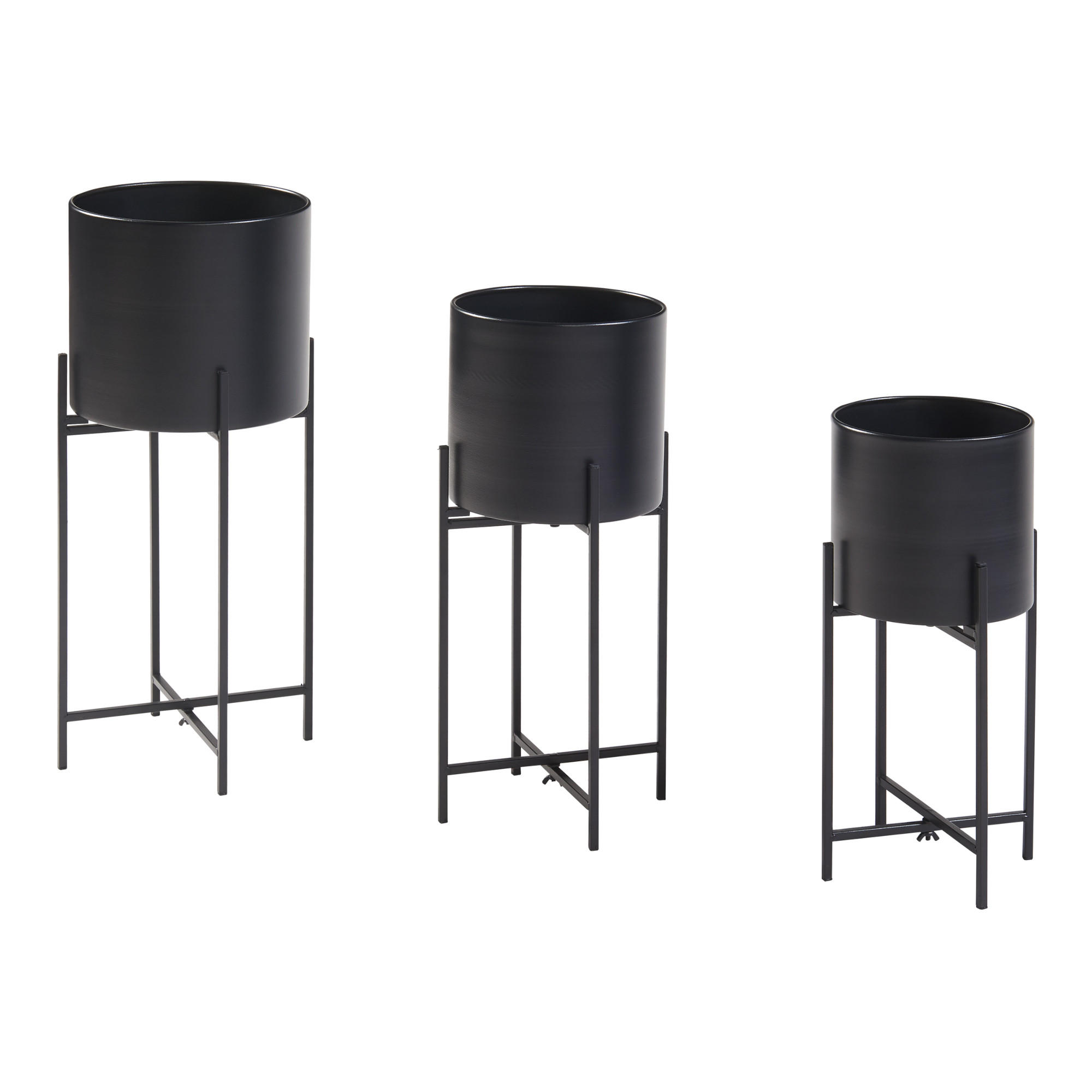 PFLANZENSTÄNDER-SET 3 TLG. Orsa - Schwarz, Metall (23/54/23cm) - [en.casa]