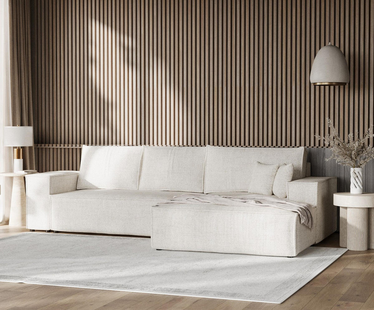 ECKSOFA TAURI mit Schlaffunktion Creme im Neve Stoff - Creme/Schwarz, Holz/Holzwerkstoff (294/185cm) - AltaBeds