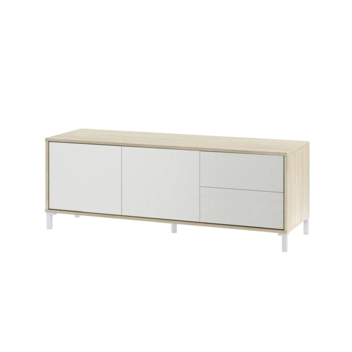 TV-MÖBEL mit 2 Türen und 2 Schubladen Brooklyn - L130 cm - Weiß/Eiche Artisan, Holzwerkstoff (41/47/8.5cm) - Calicosy