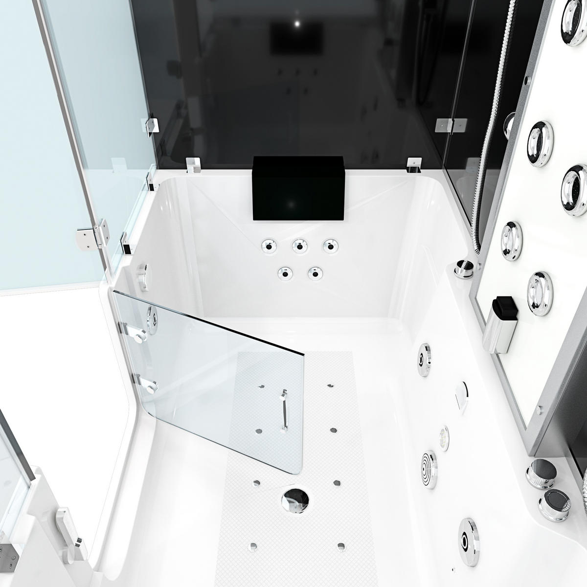 BADEWANNE mit Tür Dusche K88-SW-EH-A-EC-SC-EA - Schwarz, Glas/Kunststoff (180/228/100cm) - AcquaVapore by Sandra Jentho