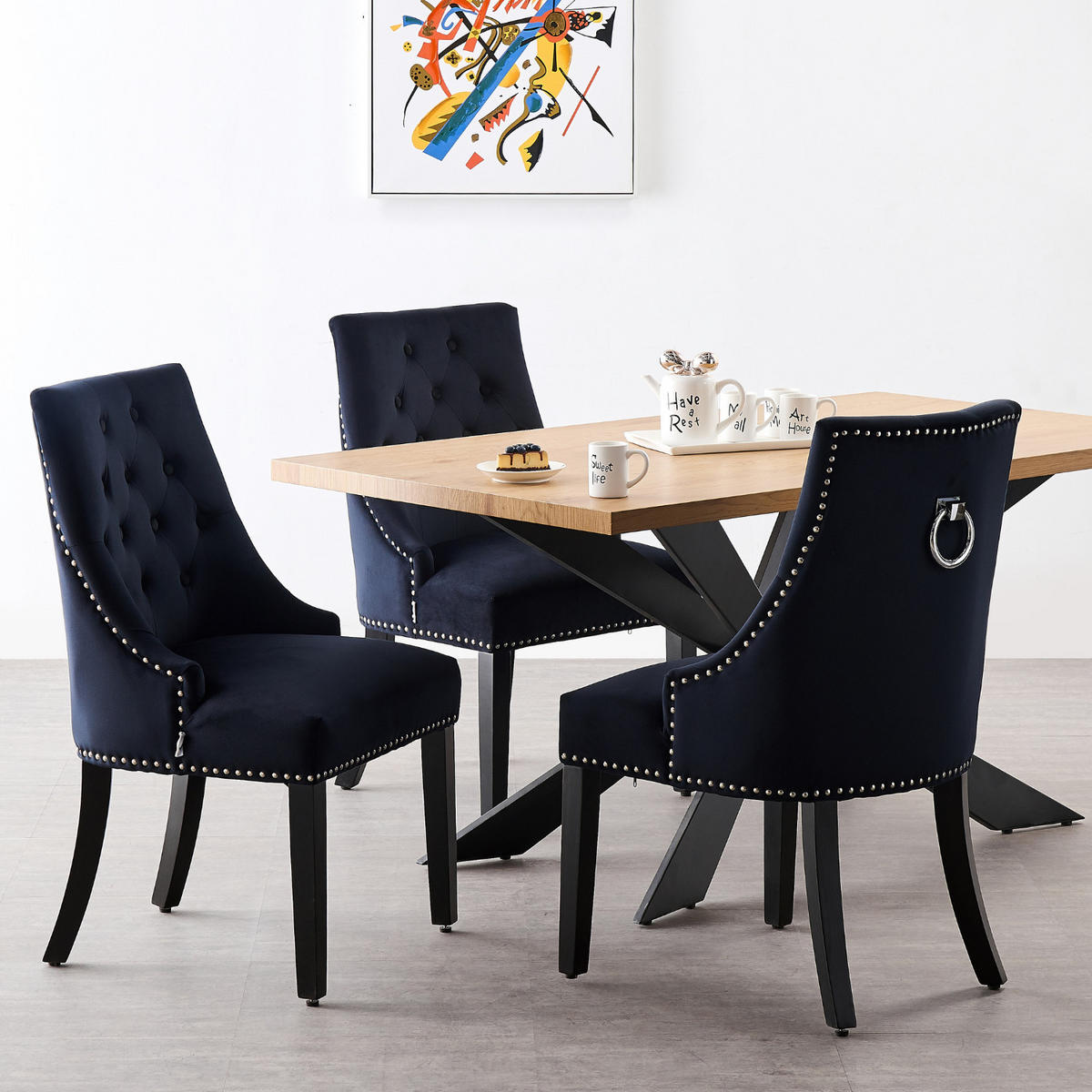 STUHL 6er-Set Samtschwarz - Schwarz, Holz (56/94/45cm) - Life Interiors
