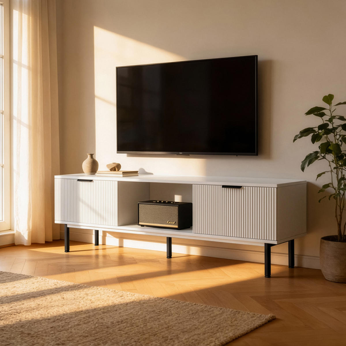 TV-SCHRANK NYLA - Weiß, 160 x 43 cm - Weiß, Holzwerkstoff (160/43/42cm) - Home Deluxe