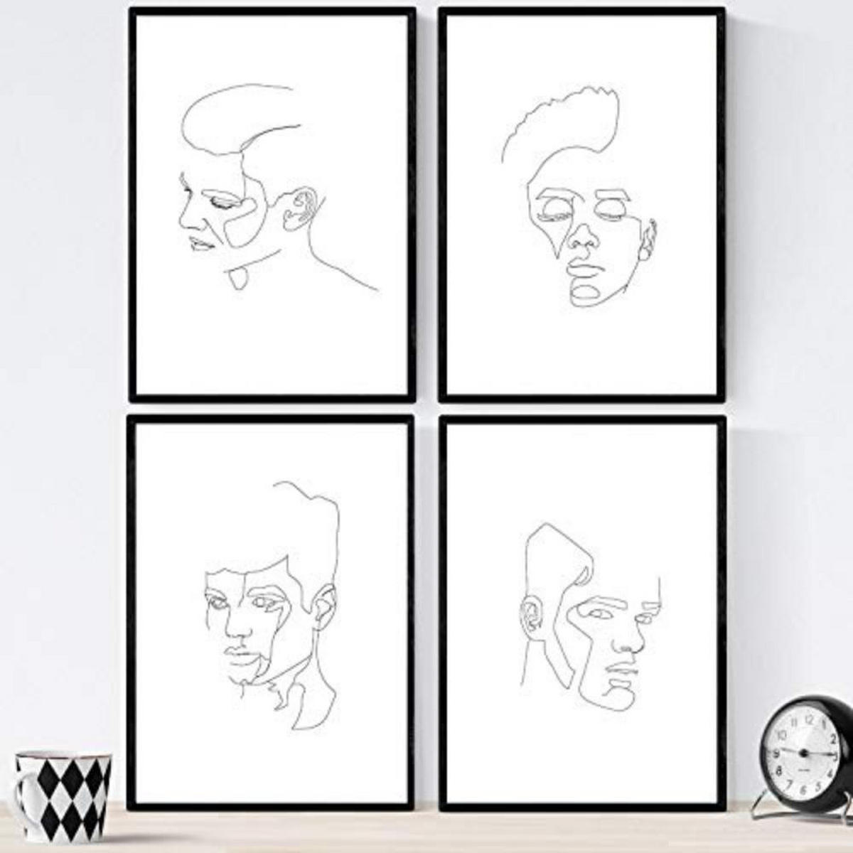 POSTER Set mit 4 Gesichter Man 2 nordico Gesichter A3 Schwarzer Rahmen - Schwarz, Papier (29.7/3cm) - Nacnic