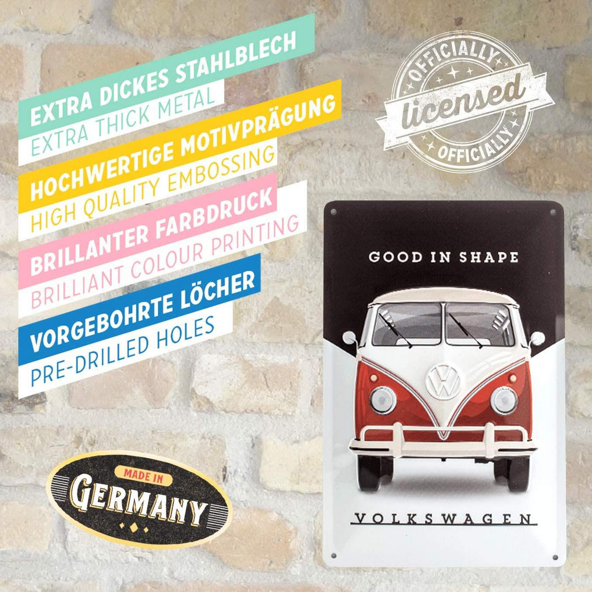 BLECHSCHILD 20/30 cm Volkswagen VW Bulli Good In Shape - Multicolor, Metall (20/30/0.2cm) - Nostalgic-Art