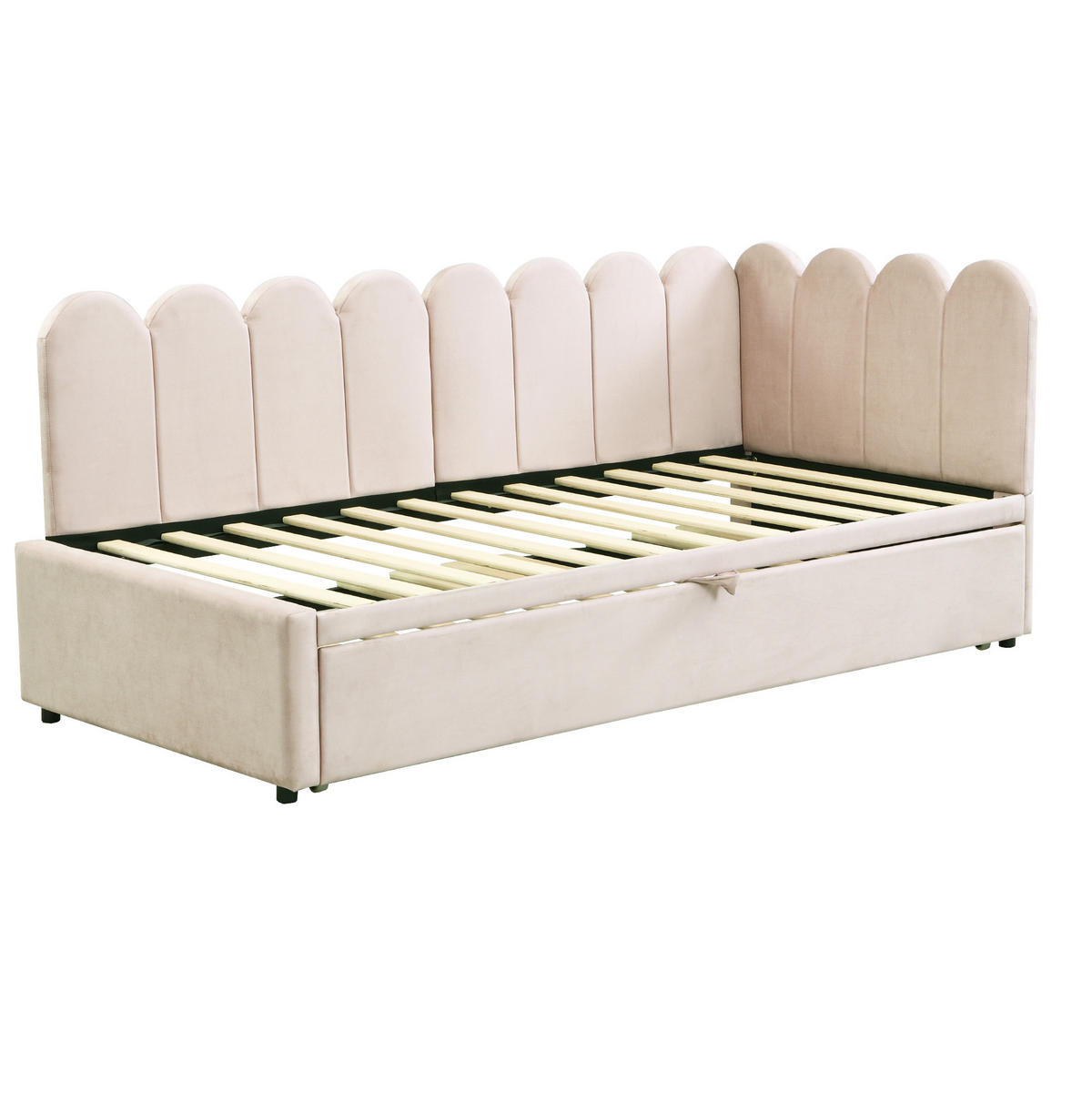 POLSTERBETT 90/180×200 cm in Beige mit Samtbezug und L-Form - Beige, Textil (180/200cm) - Flora Grace