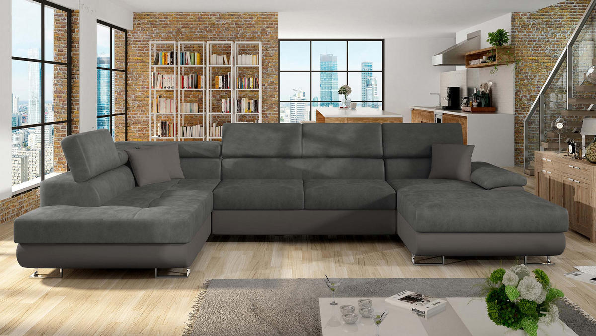 WOHNLANDSCHAFT Cotere Bis, Seite: Links - Dunkelgrau, Holz (345/91/202cm) - MIRJAN24