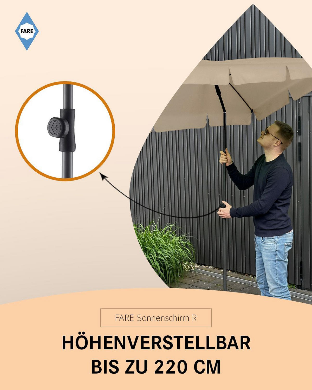 SONNENSCHIRM 122/200/126 cm - Beige, Kunststoff (200/122cm) - FARE