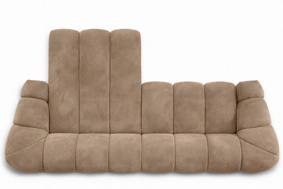 ECKSOFA Modulare L-Form, Veloursstoff Bluvel, Latte, Links, CROISSANT L - Hellbraun, Holz (305/190cm) - Kaiser Möbel