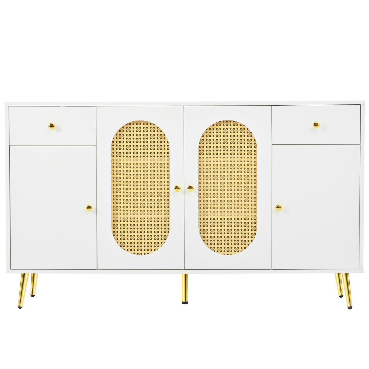 SIDEBOARD 140/35/82 cm z dřevotřísky v přírodní a bílé barvě se 4 dvířky - přírodní, kompozitní dřevo (140/82/35cm) - Modenvie