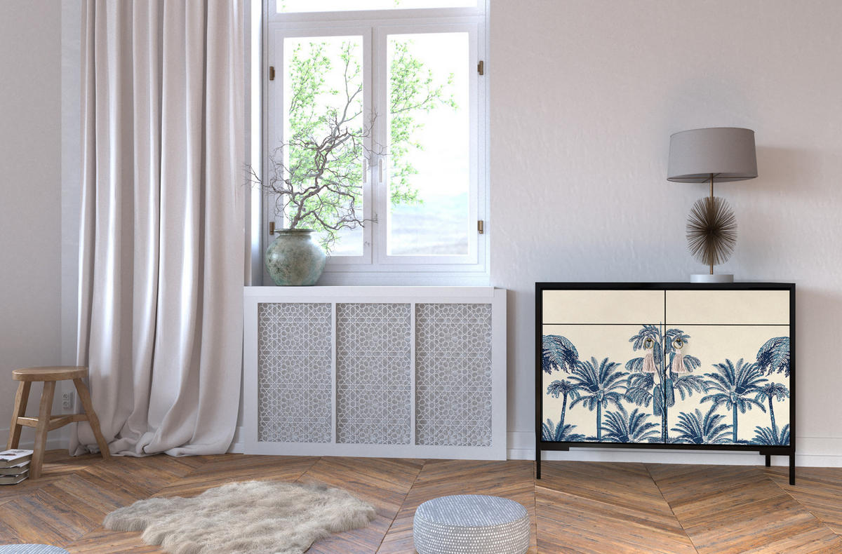 SIDEBOARD MDF 2 Türen und 2 Schubladen mit tropischem Druck ALISE LEA - Multicolor/Creme, Holzwerkstoff (45/84/90cm) - RNT By Really Nice Things