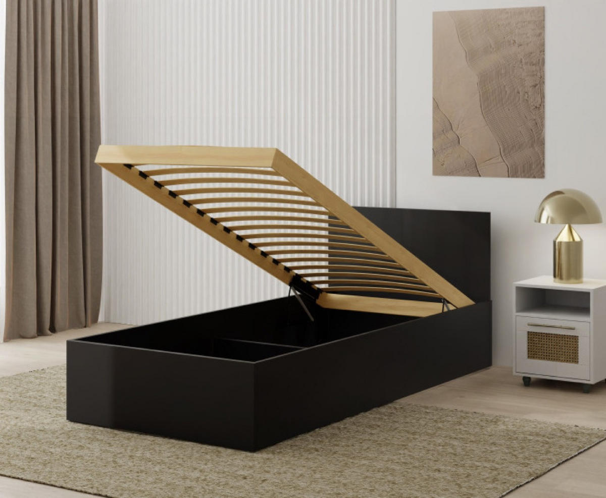 BETT Schwarz ALDO Mit Matratze 90x200 cm Mit Bettkasten - Schwarz, Textil (90/200cm) - Sepro Meble