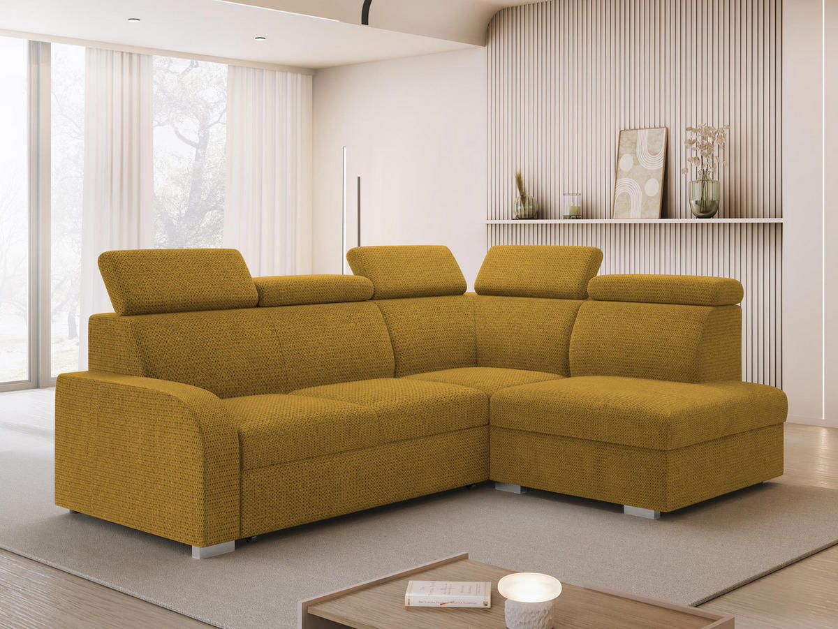 ECKSOFA Oslo 2rRLXp, Seite: Rechts 2R+R+LXP - Gelb/Silberfarben, Holz/Textil (250/200cm) - MIRJAN24