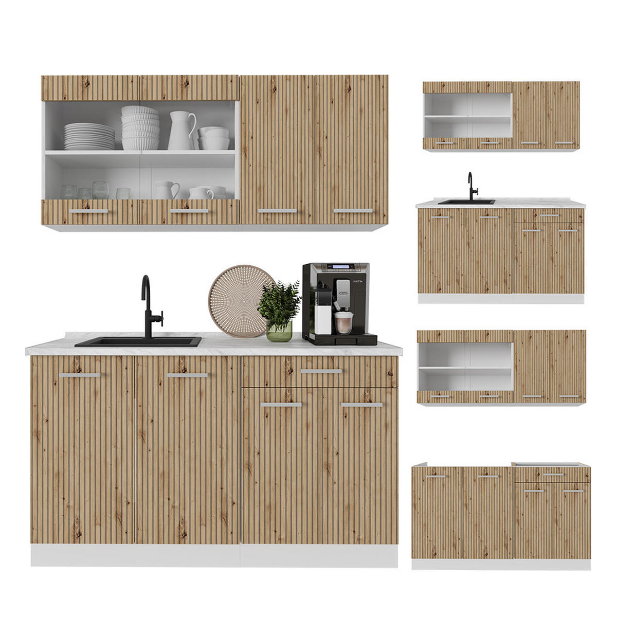 KÜCHENZEILE R-Line Artisan Eiche/Weiß 140 cm, AP Eiche - Eiche Artisan/Weiß, Holzwerkstoff (140/81.6/60cm) - Vicco