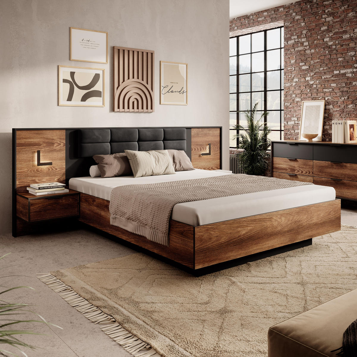 NACHTTISCH MILANO 48,8/102/39,6 cm Anthrazit - Braun, Holzwerkstoff (48.8/102/39.6cm) - MASSENO