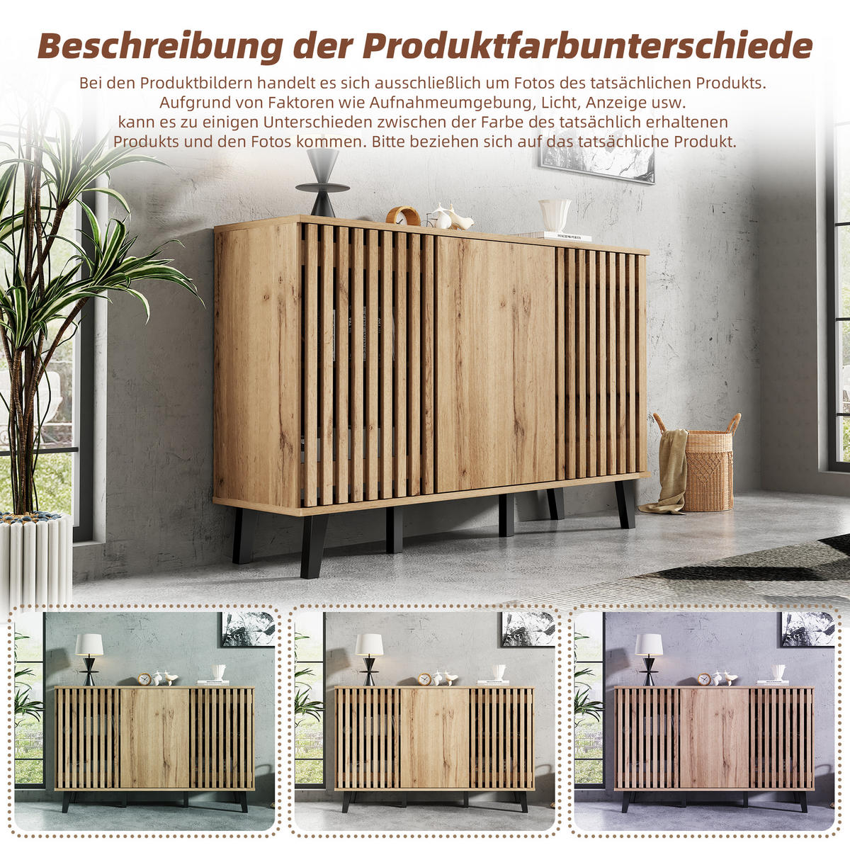 SIDEBOARD 3 Türen 6 Fächer 150x40x95cm Stauraum Mehrzweck - Naturfarben, Holzwerkstoff (40/95/150cm) - FLIEKS