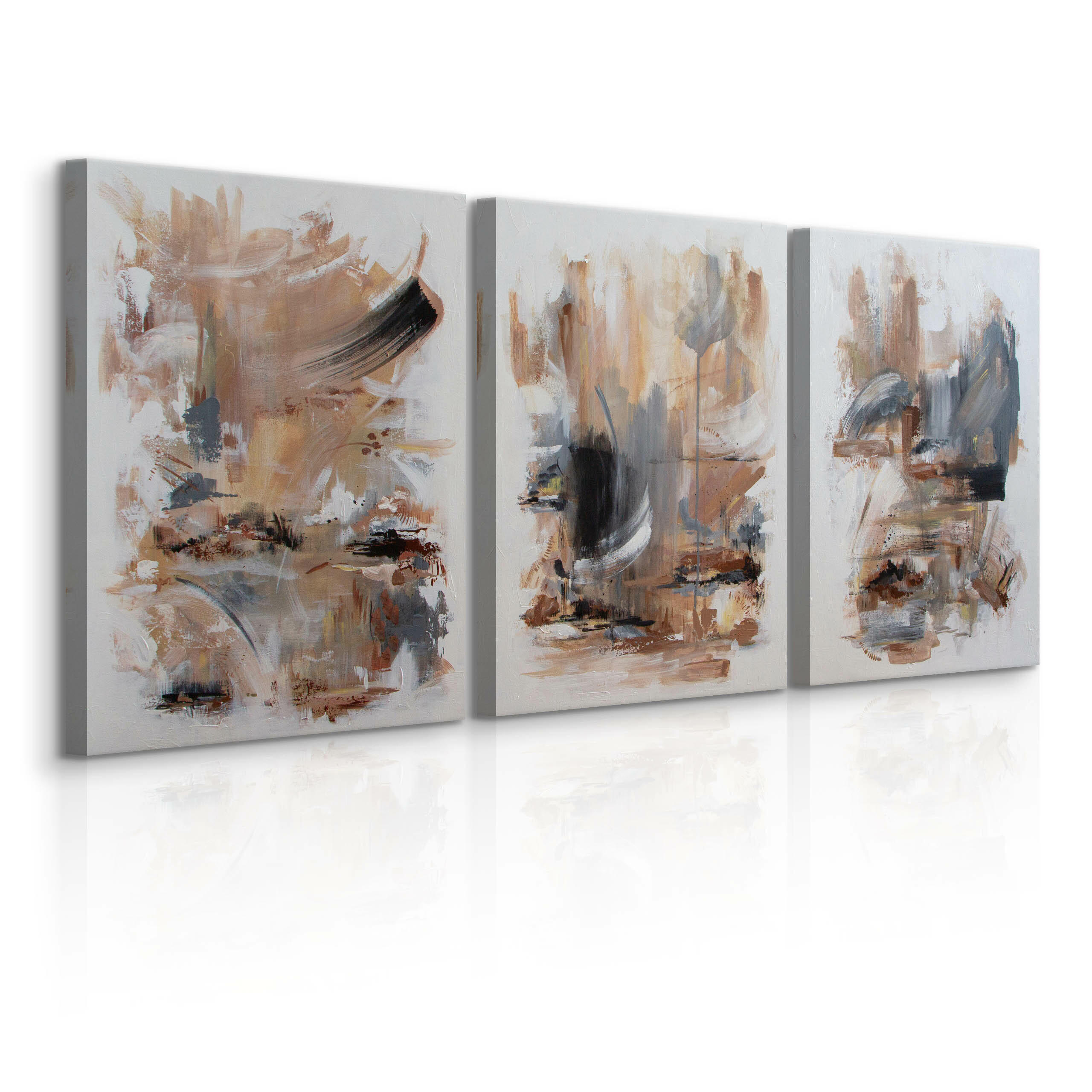 LEINWANDBILDER 3-es Set Moderne Kunst - Blau/Beige, Textil (90/40cm) - Muralo