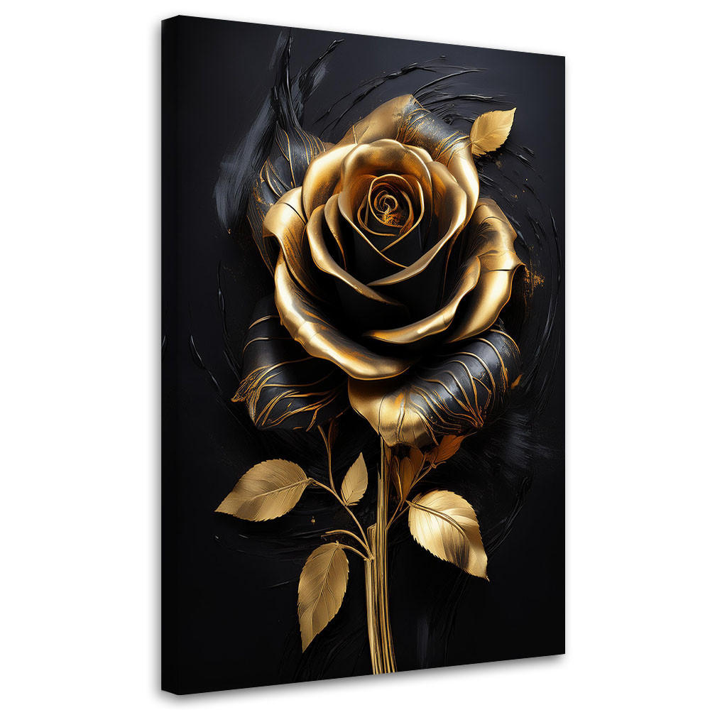 LEINWANDBILD Rose Blumen Gold Schwarz Glamour 80x120cm - Goldfarben, Textil (80/120cm) - Feeby