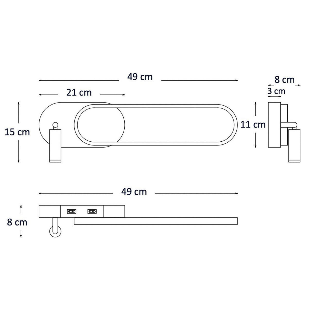 WANDLEUCHTE Jena, Schwarz, 49cm - Schwarz, Metall (15/49/49cm) - KOSILUM