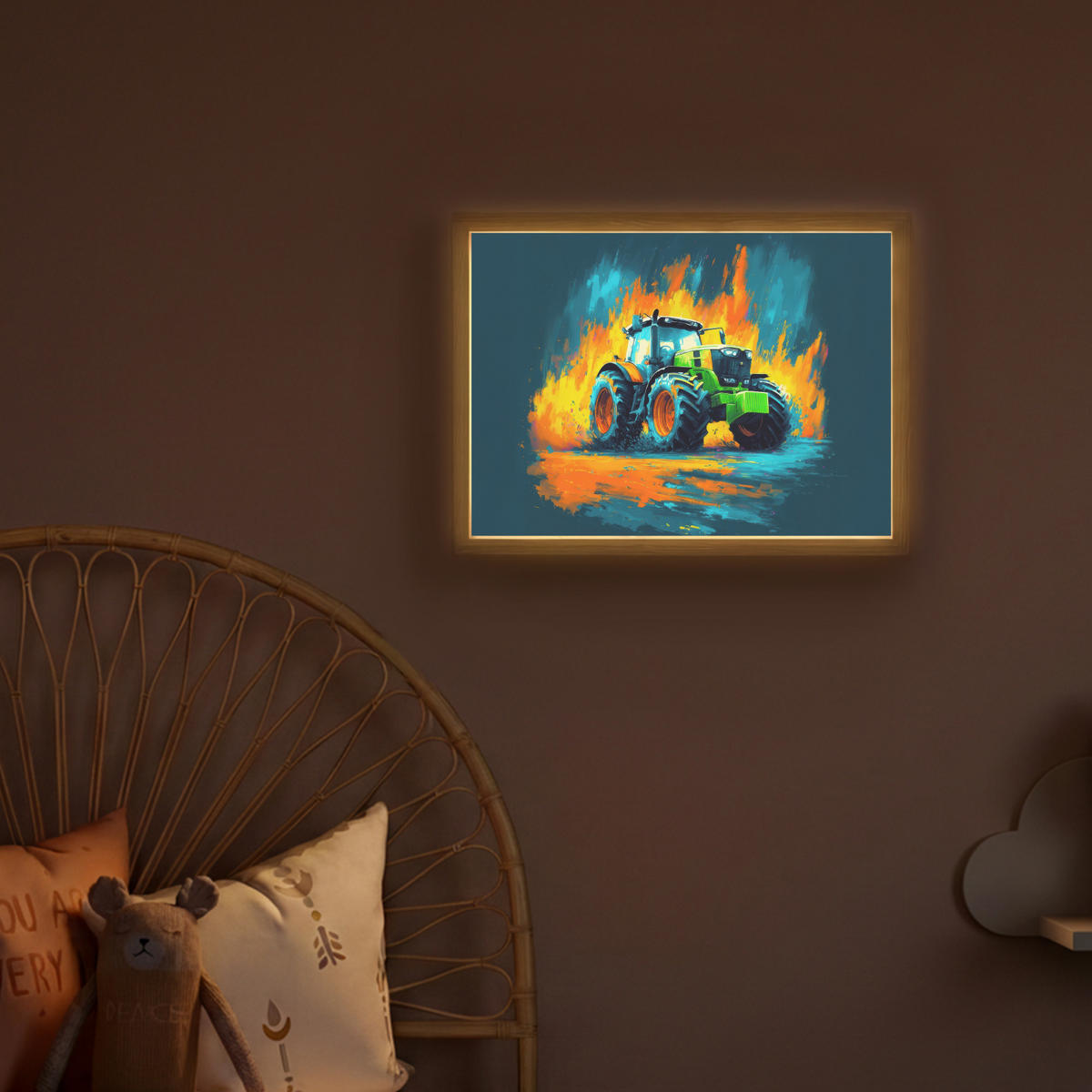 DOBÍJECÍ NOČNÍ LAMPIČKA Abstrakt - Traktor - Zelený 40x30 cm - tmavě modrá, kompozitní dřevo (8/40/30cm) - OnlyWow