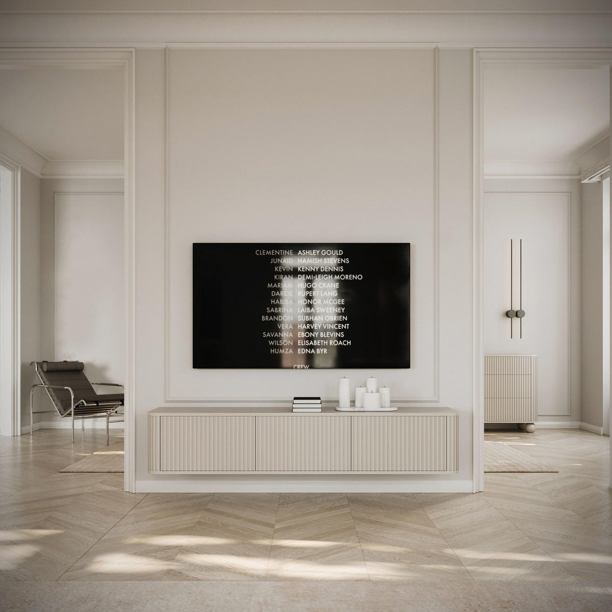 TV-HÄNGEBOARD Ovarlo Greige mit geriffelten Fronten 163/49/38 cm - Taupe, Holzwerkstoff (163.2/31.2/38cm) - Selsey