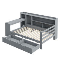 STAURAUMBETT 90/200 cm DE-01349, in Grau, mit Schreibtisch, Steckdose und Schubladen - Grau, Holz (90/200cm) - ComfortXL