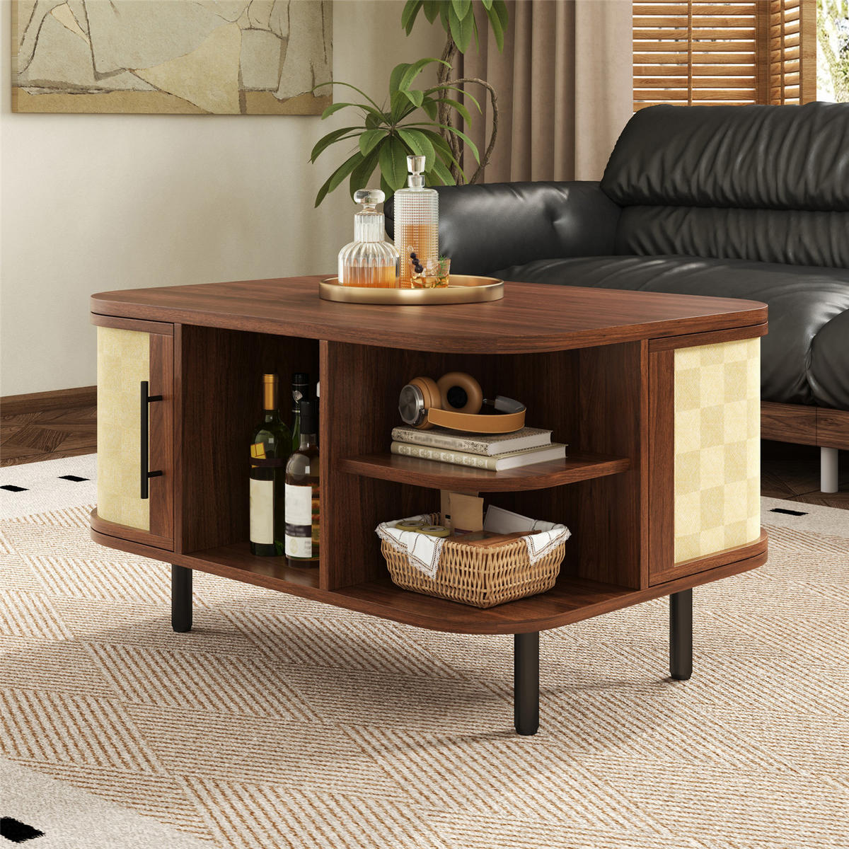 COUCHTISCH Design mit Stauraum & Metallrahmen - Braun, Holz (60/80/46.5cm) - Kaket