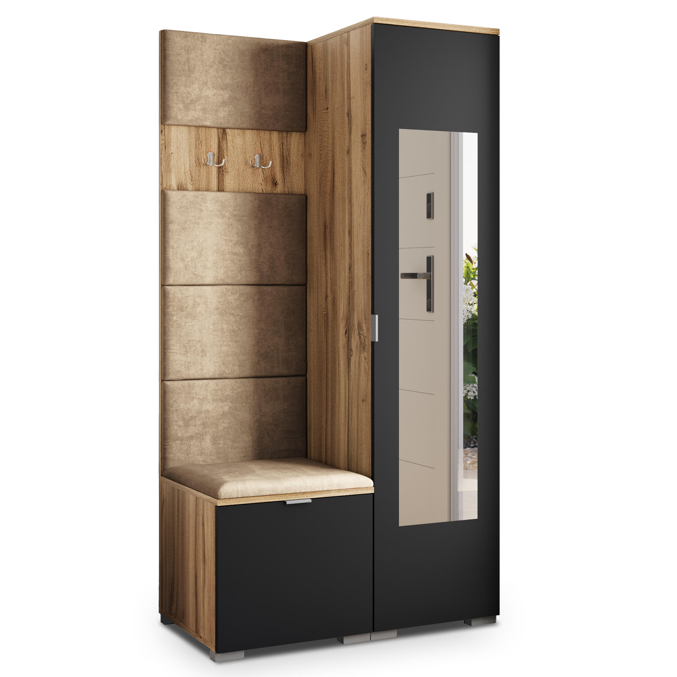 Masseno Garderobenschrank Eiche Wotan, Schwarz, Mokka 95x181x51 cm