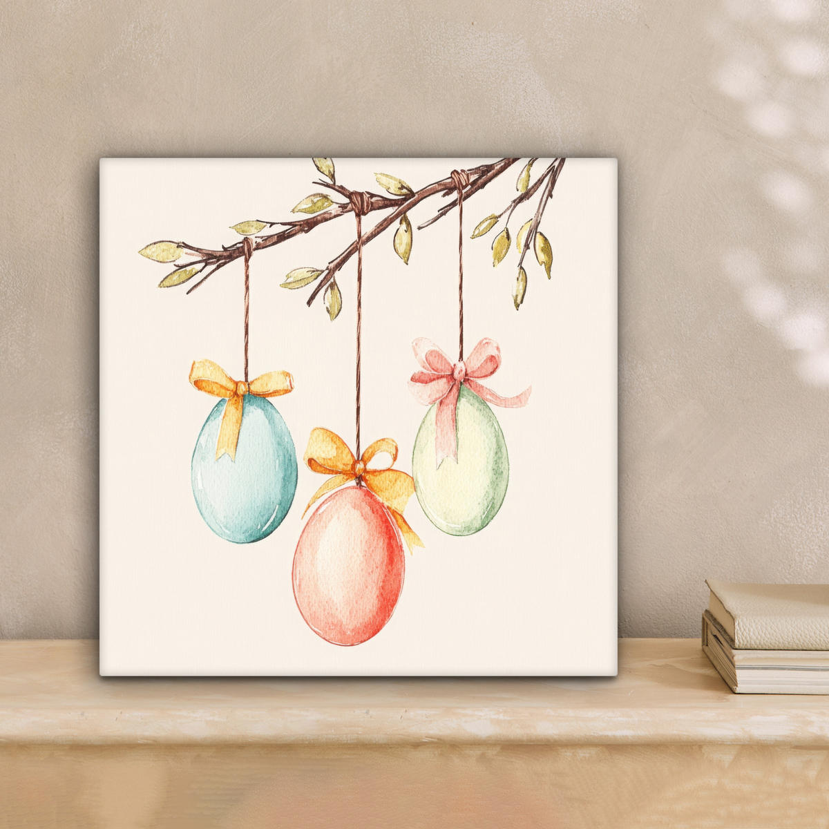 LEINWANDBILD Osterkuchen - Schleife - Eier Deko Wohnzimmer 20x20 cm - Creme, Textil (20/20cm) - MuchoWow