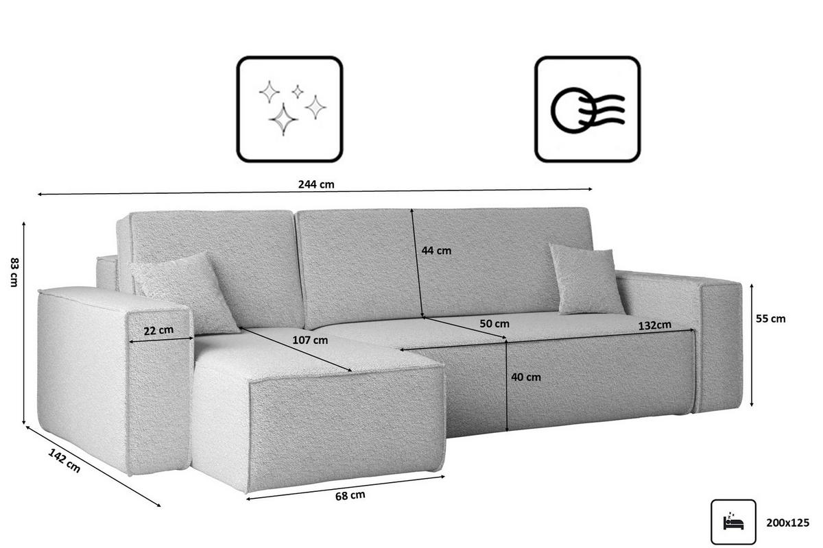 ECKSOFA Mit Schlaffunktion Und Bettkasten L-Form BEST Stoff Abriamo Hellgrau Links - Hellgrau, Holz/Textil (142/244cm) - Kaiser Möbel