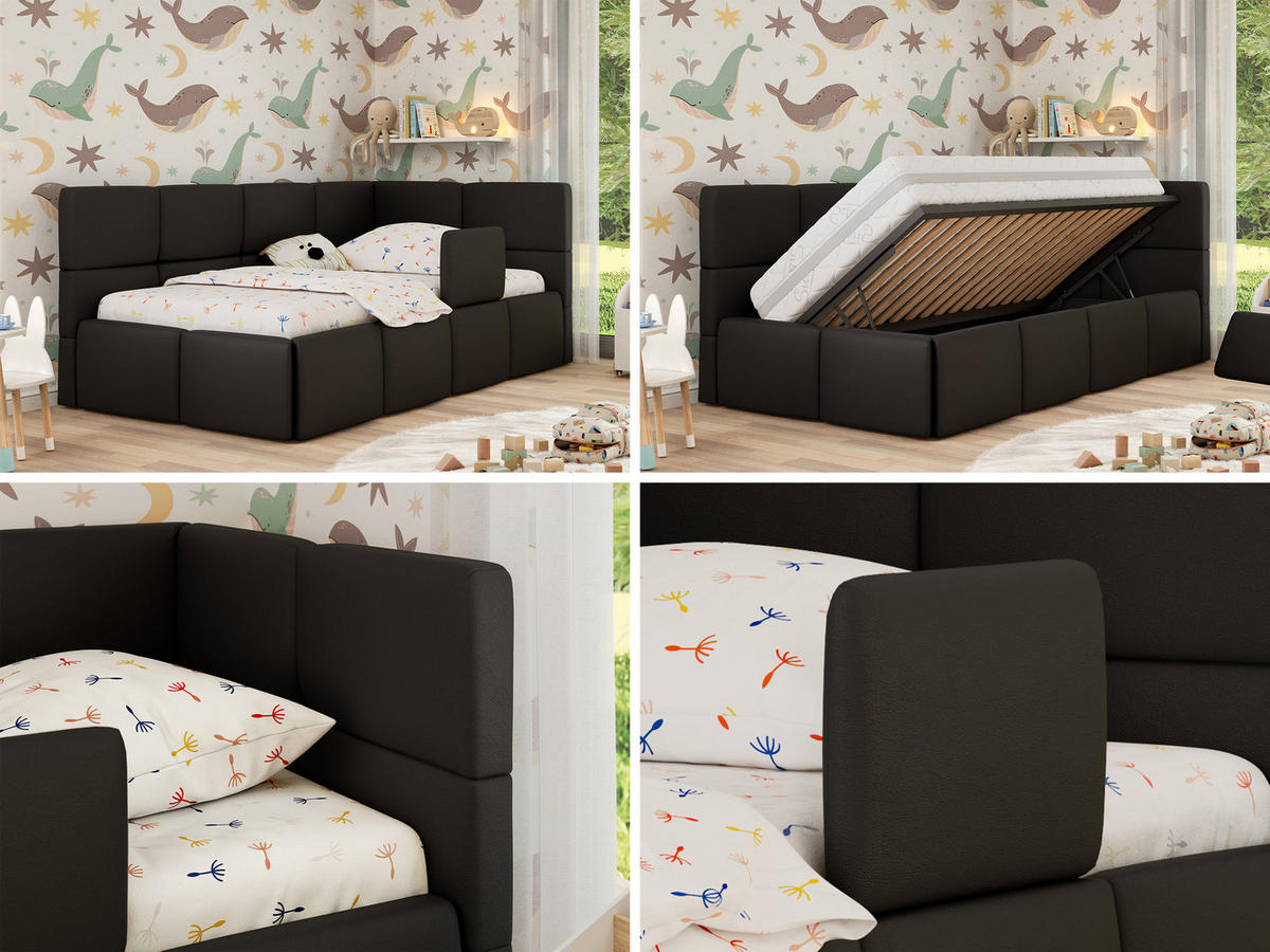 DĚTSKÁ POSTEL ARVO ALTA 90/200 - Černá Ekokůže - Pravá - černá, textil (90/200cm) - MKS