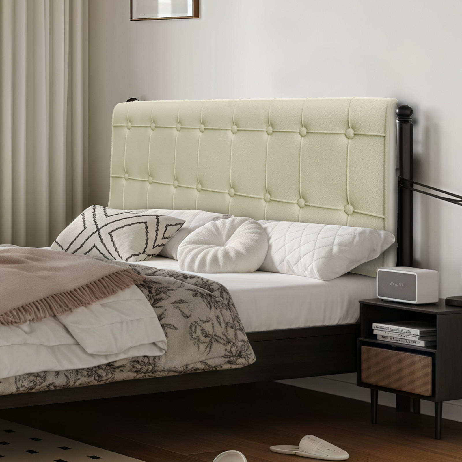 KOPFTEIL Rautengitter Wildlederimitat 60*183cm - Beige/Grau, Textil (10/60/180cm) - Vercart