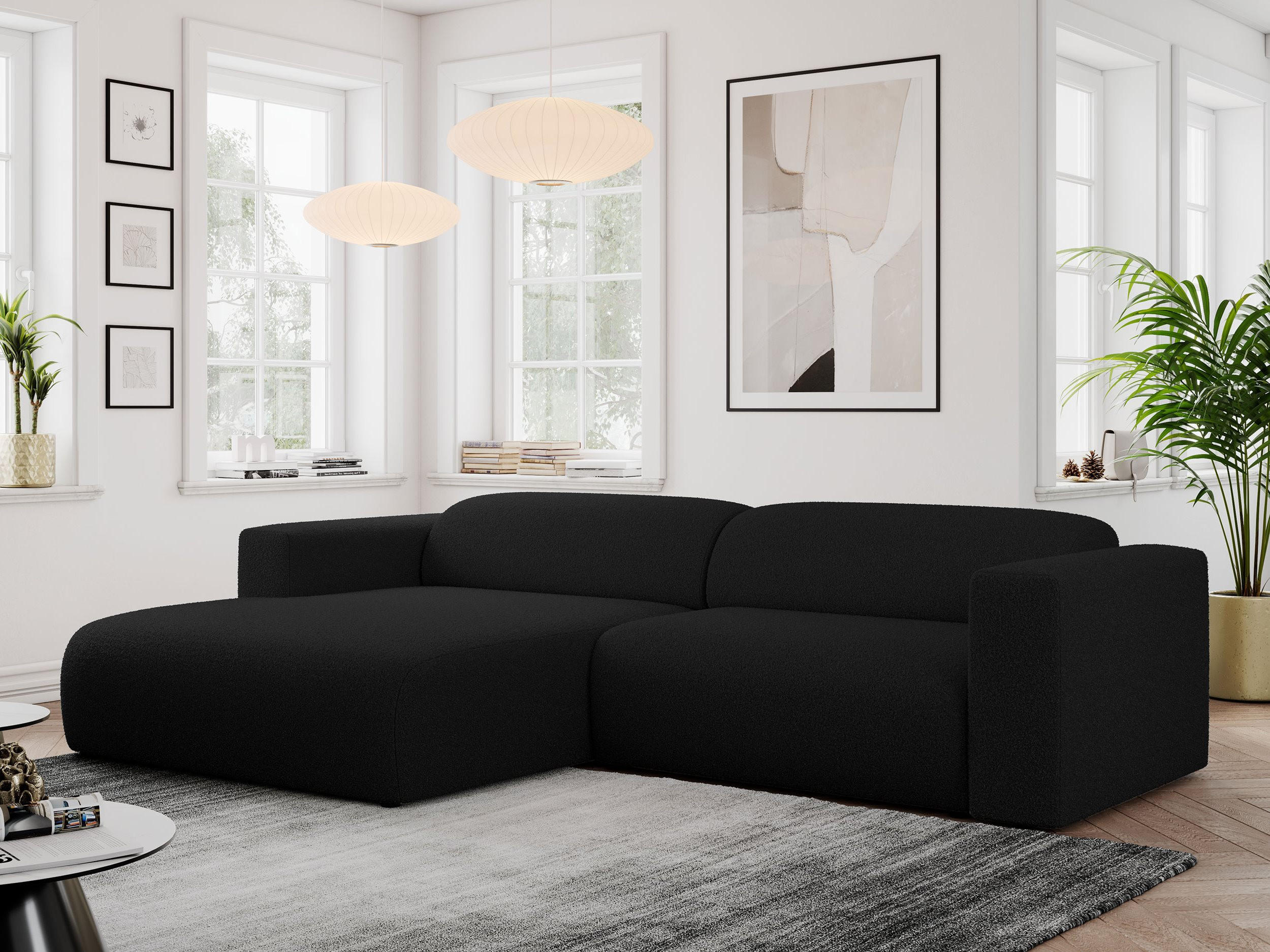 ECKSOFA PASADENA Schwarz Bouclé - Links Seite - Schwarz, Kunststoff/Textil (288/180cm) - MKS