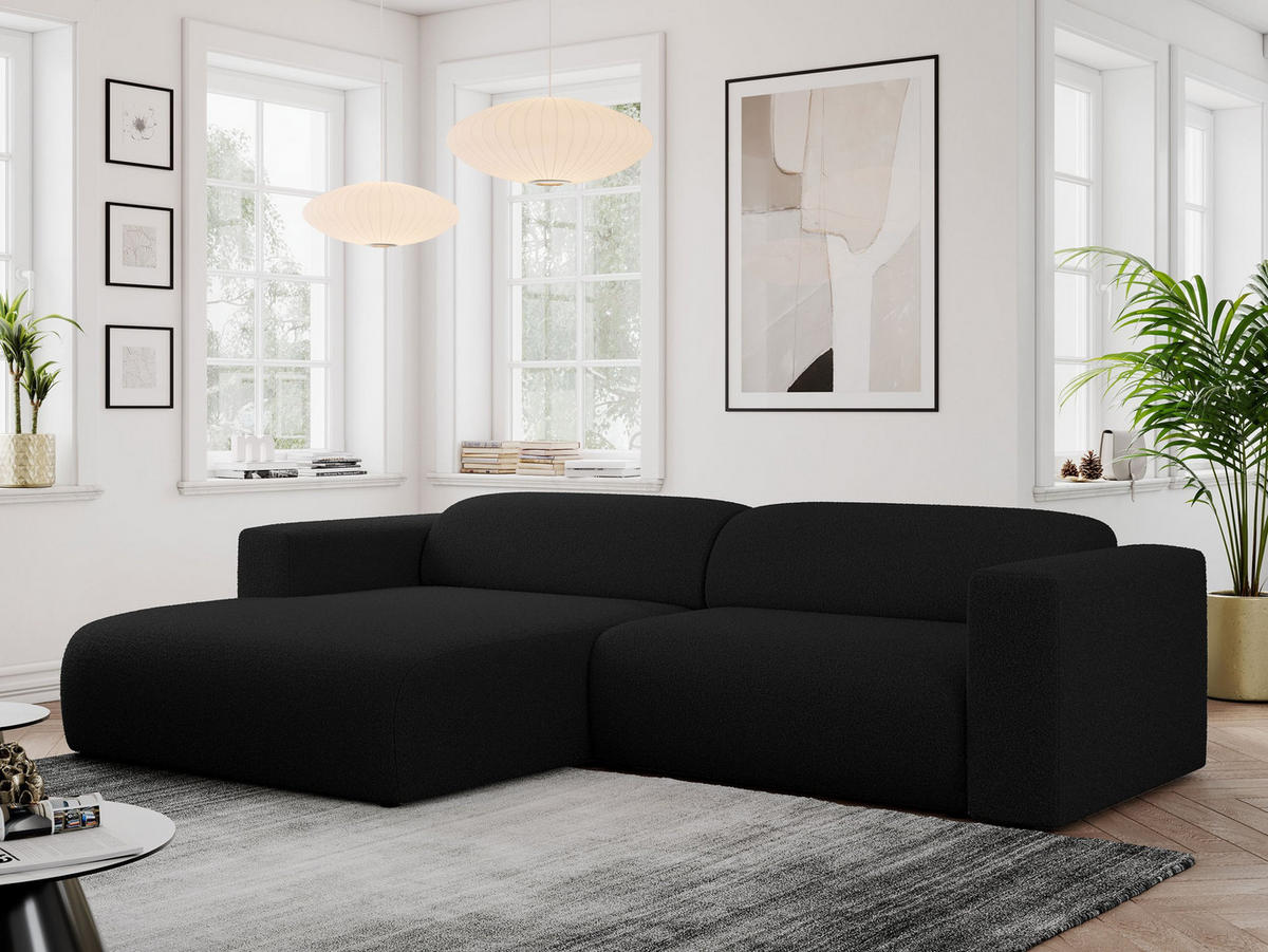 ECKSOFA PASADENA Schwarz Bouclé - Links Seite - Schwarz, Kunststoff/Textil (288/180cm) - MKS