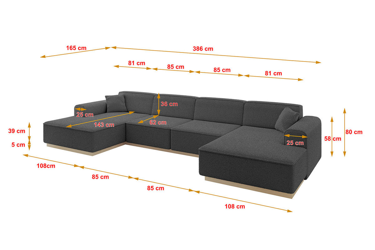 WOHNLANDSCHAFT IREA-U2 - 386x165x80 cm Grau - Anthrazit/Olivgrün, Holzwerkstoff/Textil (386/80/165cm) - ALTDECOR