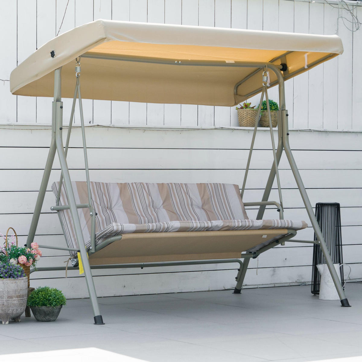 HOLLYWOODSCHAUKEL Hellbraun 3-Sitzer - Braun, Metall (436.88/396.24/279.4cm) - PANGIVO