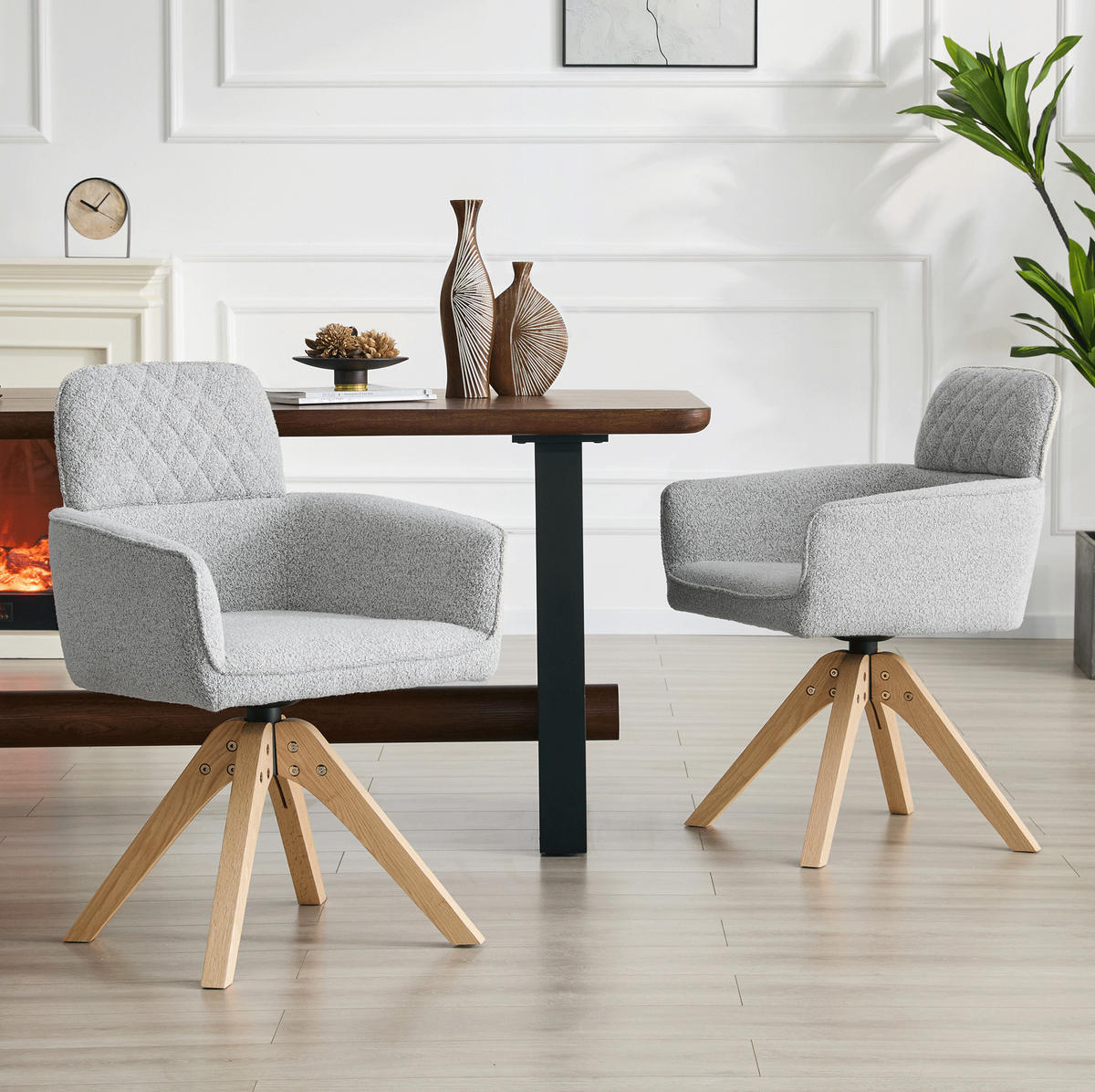 ESSZIMMERSTÜHLE 360° drehbar 2er-Set Hellgrau Massivholz - Hellgrau, Holz (51/85/53cm) - Meubliv